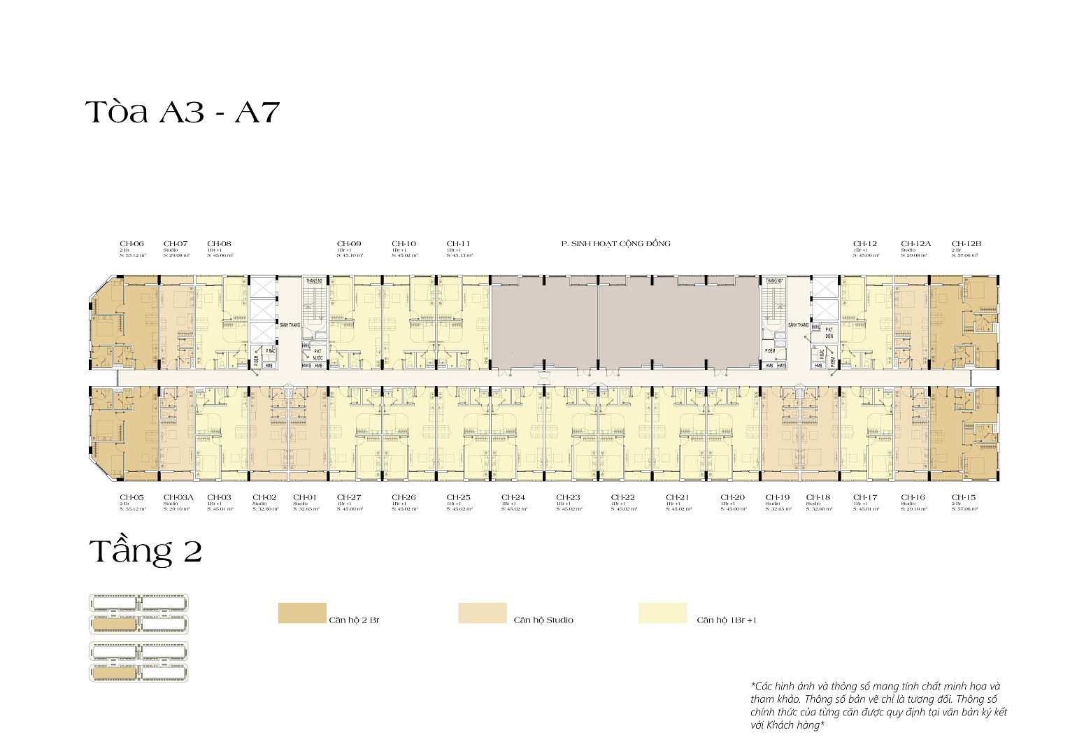 Mặt bằng điển hình tầng 2 tòa A3-A7 tại dự án Sun Urban City Hà Nam