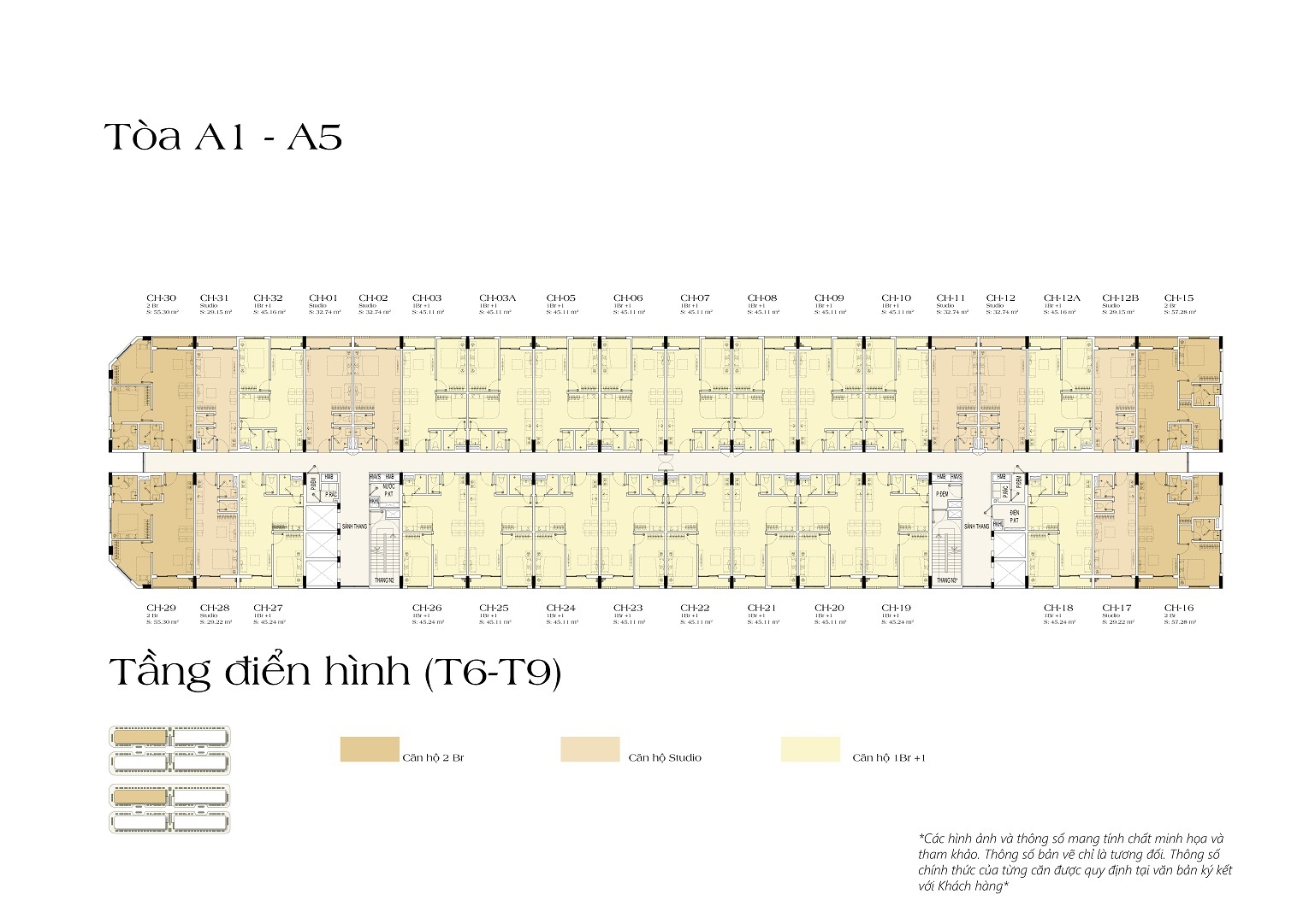 Mặt bằng điển hình tầng 6-9 tòa A1-A5 tại dự án Sun Urban City Hà Nam