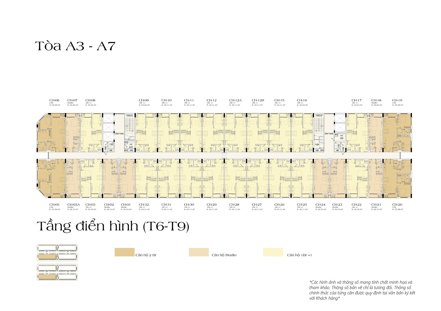 Mặt bằng điển hình tầng 6-9 tòa A3-A7 tại dự án Sun Urban City Hà Nam