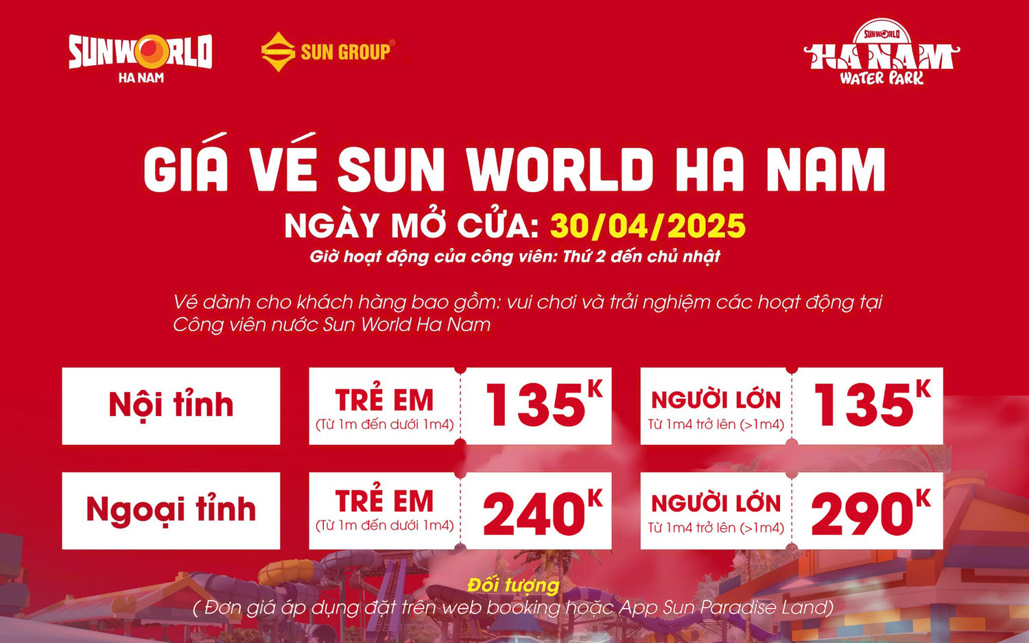 bảng giá vé sun world hà nam