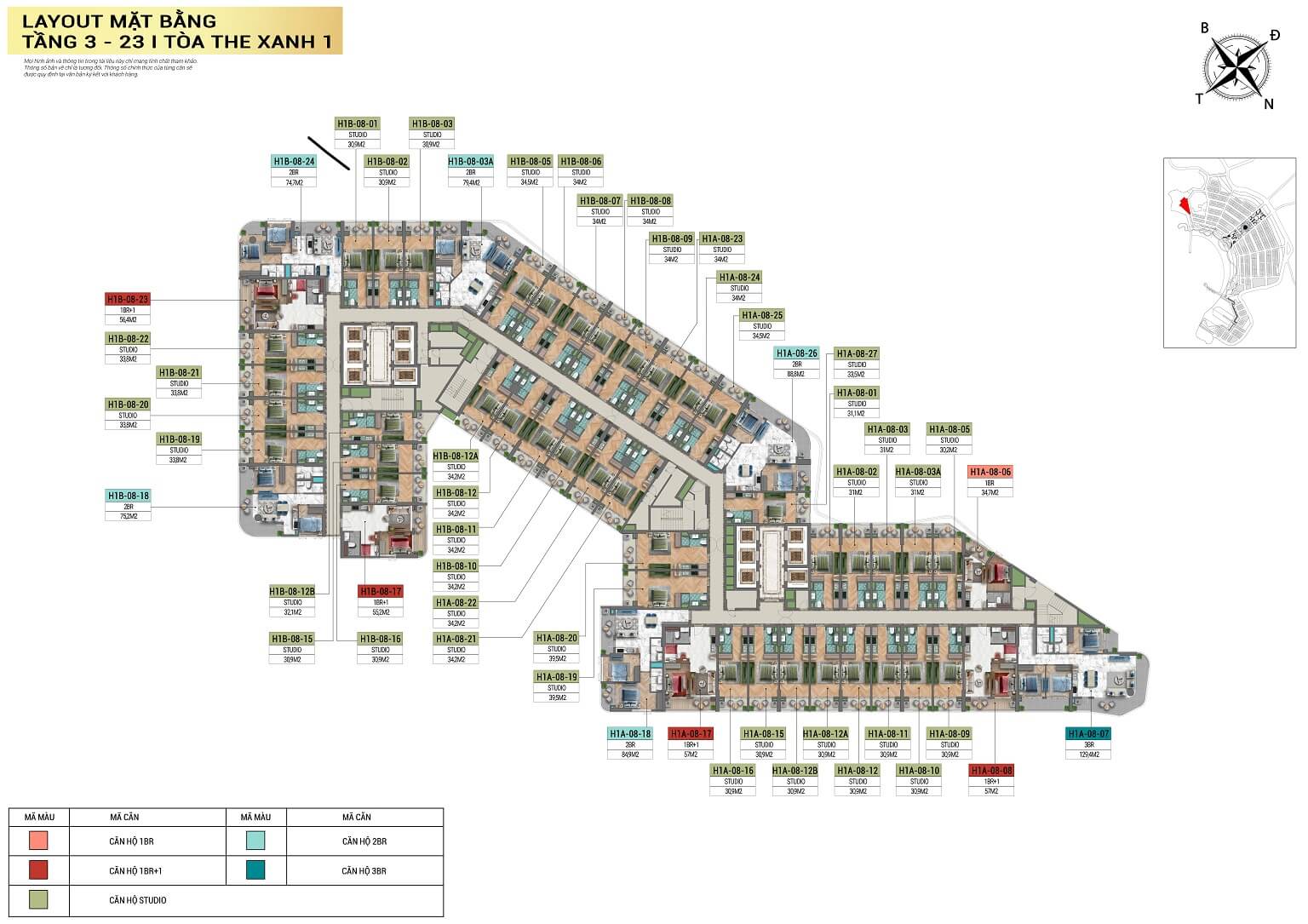 mặt bằng tầng 3-23 tòa the xanh 1 dự án xanh island sun group cát bà