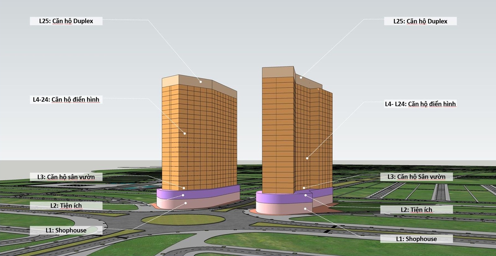 Mặt cắt đứng dự án Sun Cora Tower Đà Nẵng 