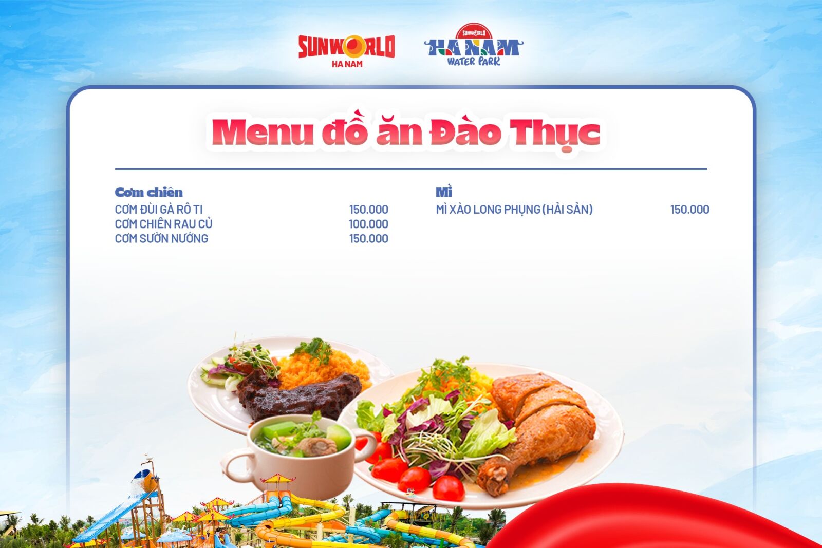 menu đồ ăn nhà hàng đào thục