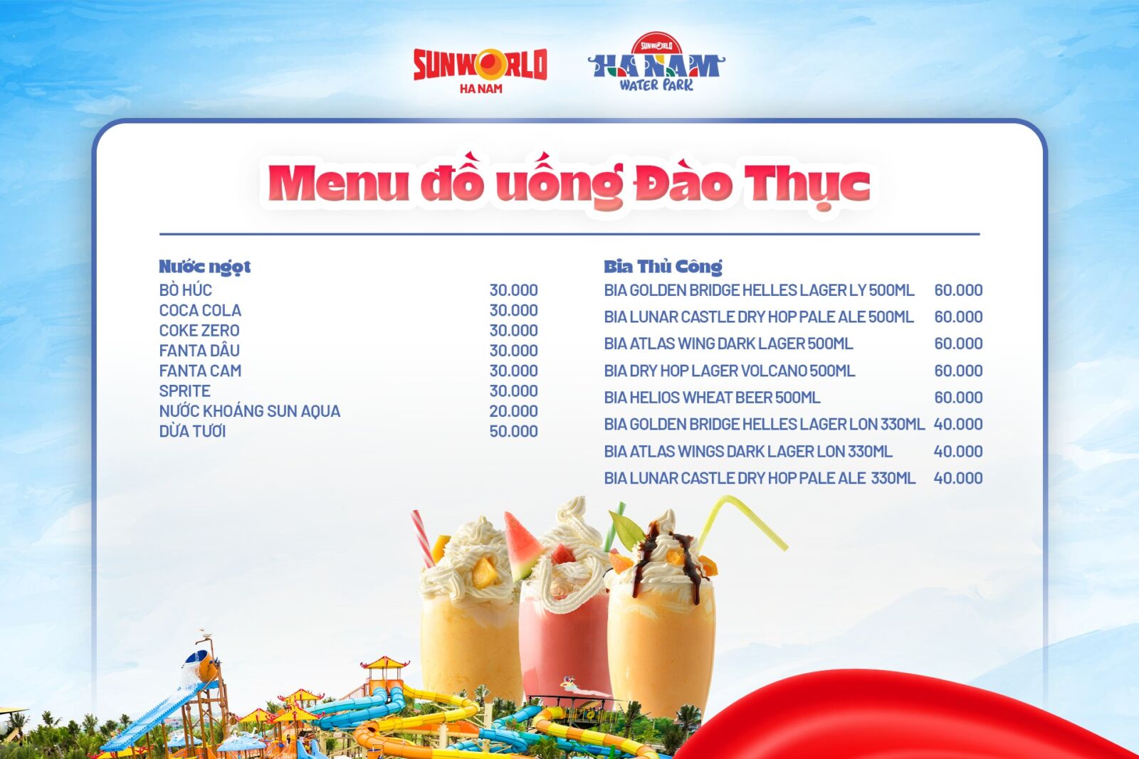 menu đồ uống nhà hàng đào thục