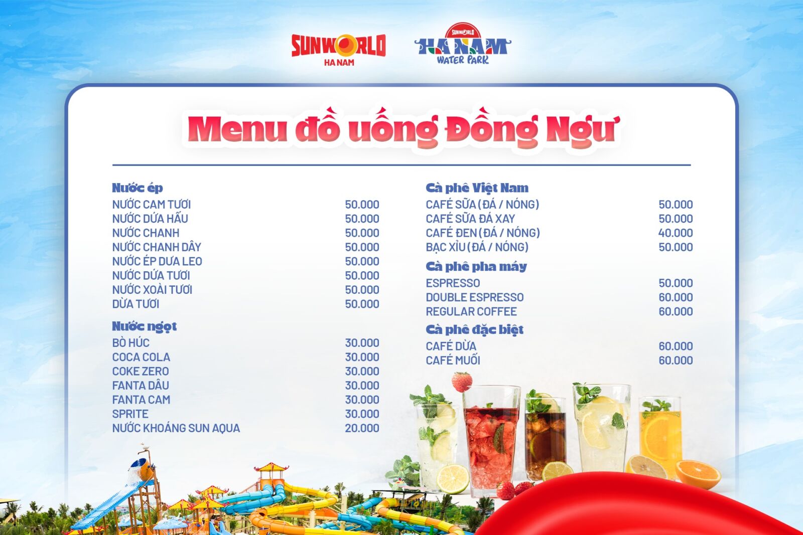 menu đồ uống nhà hàng đồng ngư
