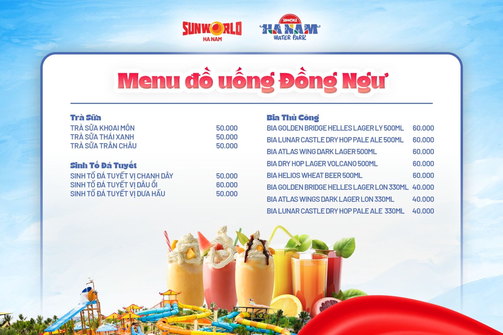 menu đồ uống nhà hàng đồng ngư