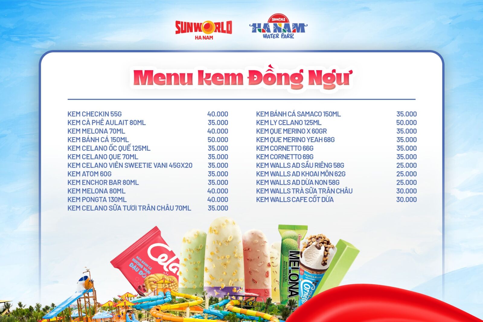 menu kem nhà hàng đồng ngư
