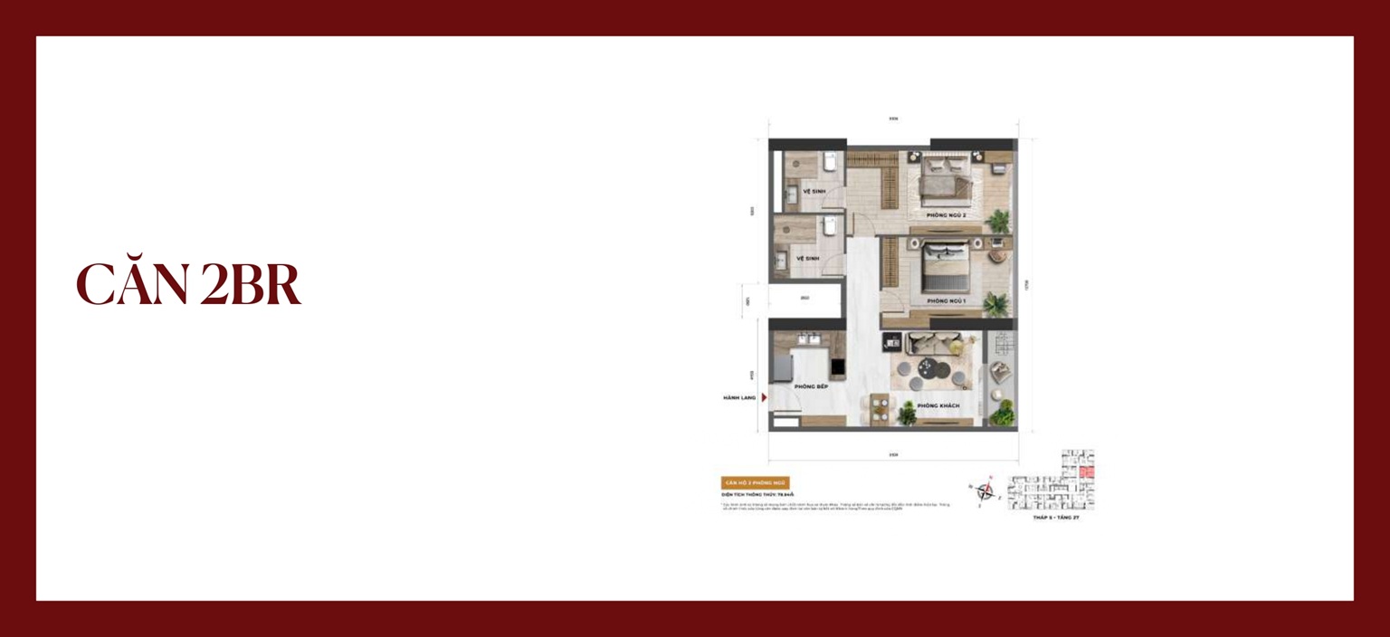 Thiết kế căn hộ 2 ngủ dự án Sun Feliza Suites Cầu Giấy