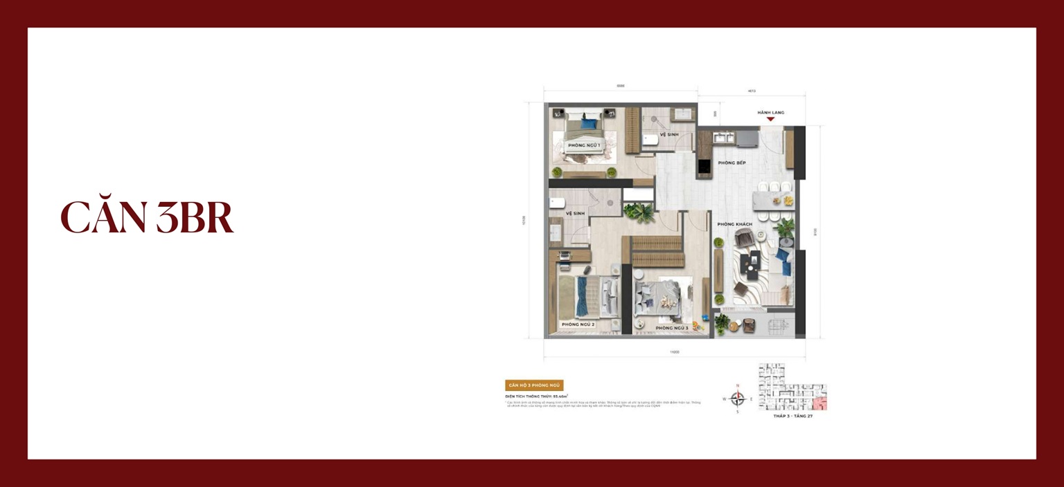 Thiết kế căn hộ 3 ngủ dự án Sun Feliza Suites Cầu Giấy