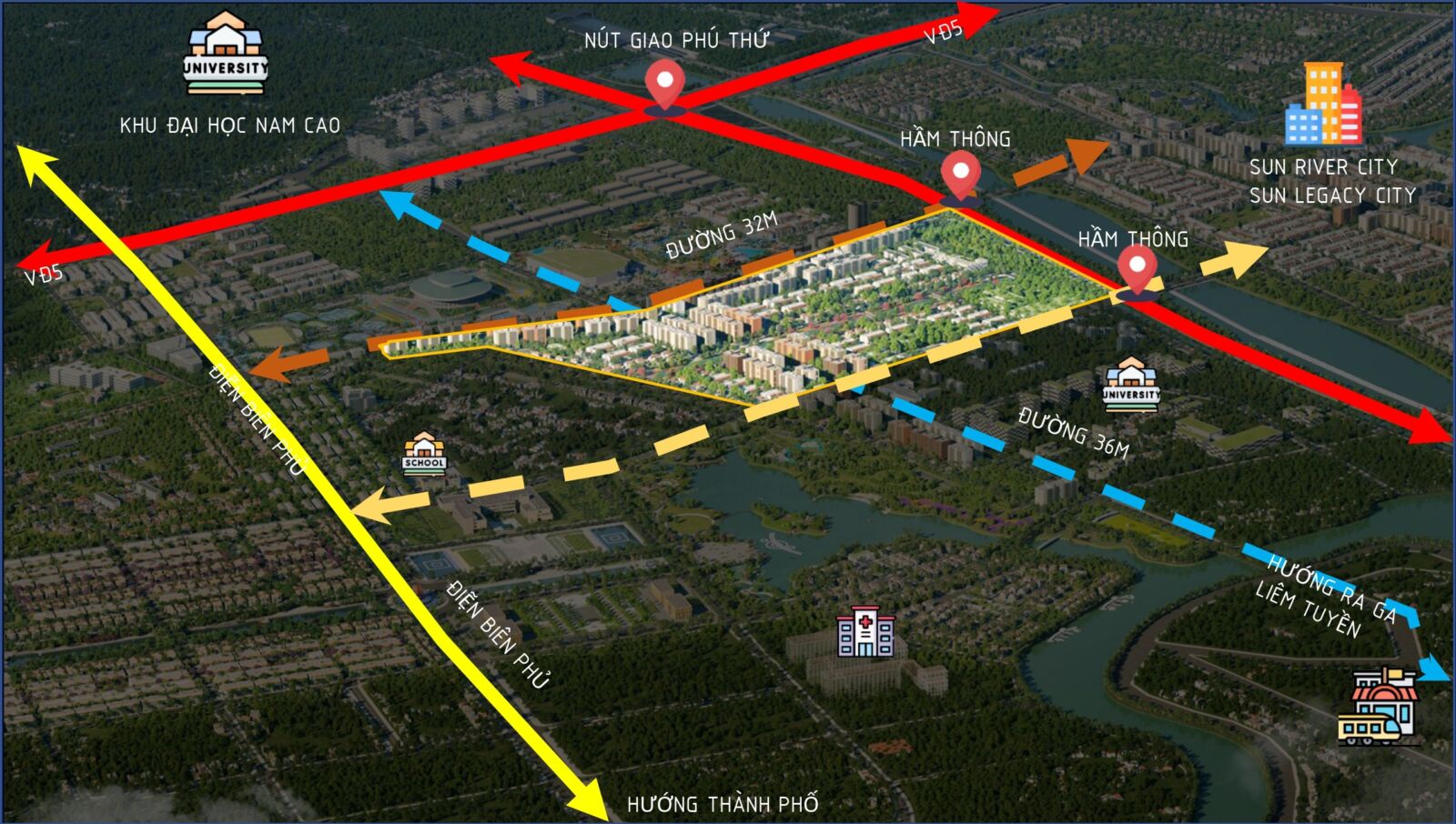 vị trí phân khu flora avenue sun urban city hà nam